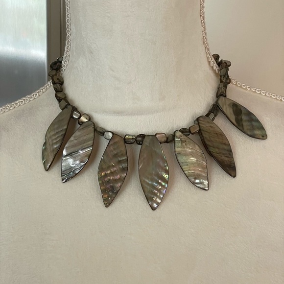 Abalone Shell Statement Leaf Necklace. - Picture 5 of 5